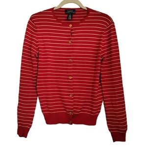 Lauren Ralph Lauren Cardigan Sweater M Medium Silk Stripe Button Up Long Sleeve